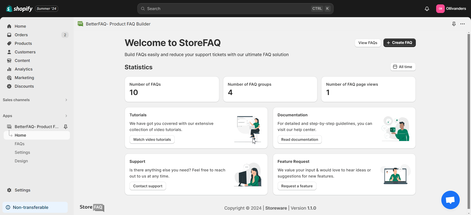 navigate to the settings tab on StoreFAQ