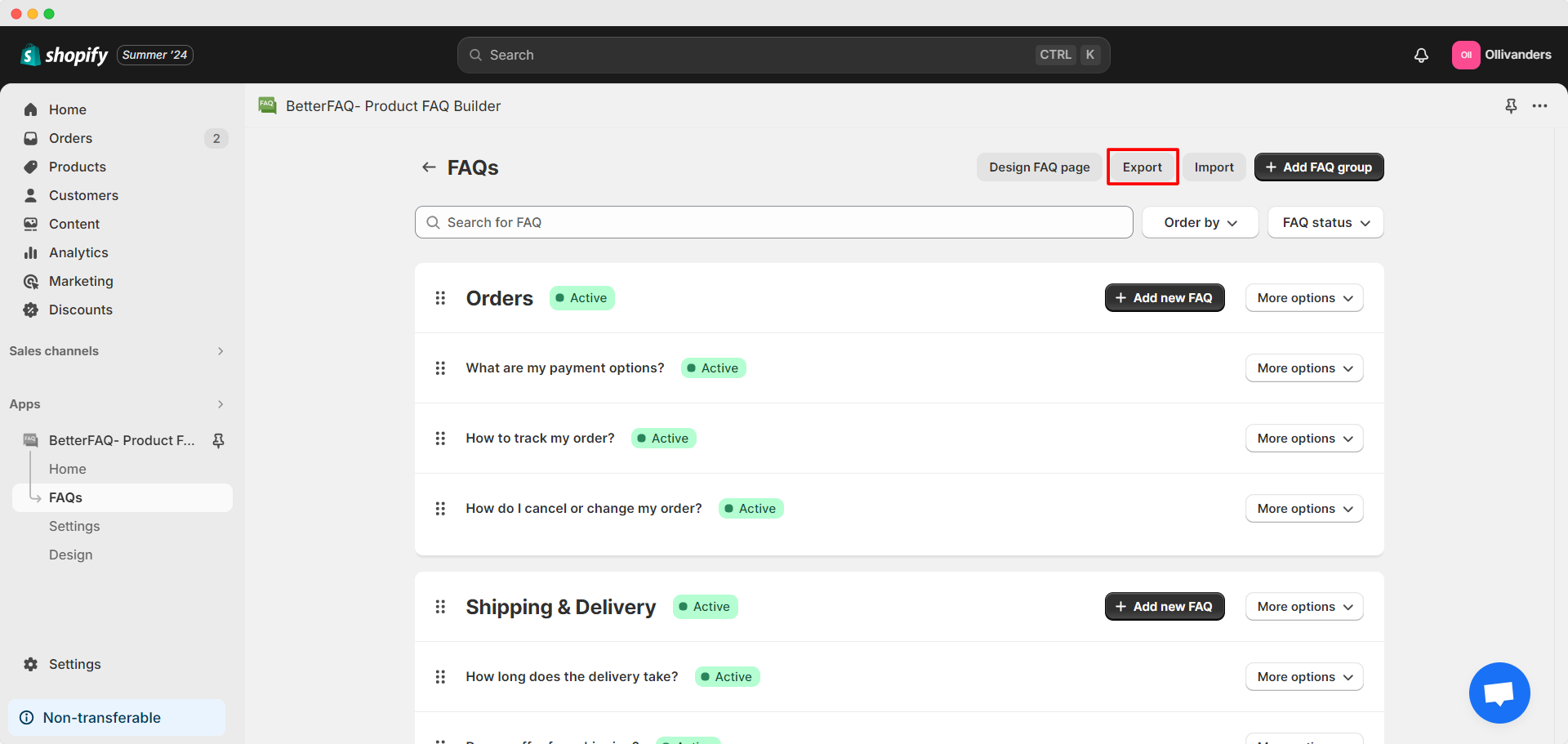 Navigate To The ‘FAQs’ Tab for exporting