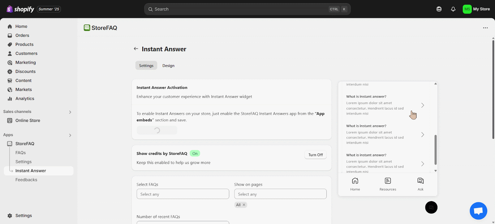 Configure Instant Answer in Shopify