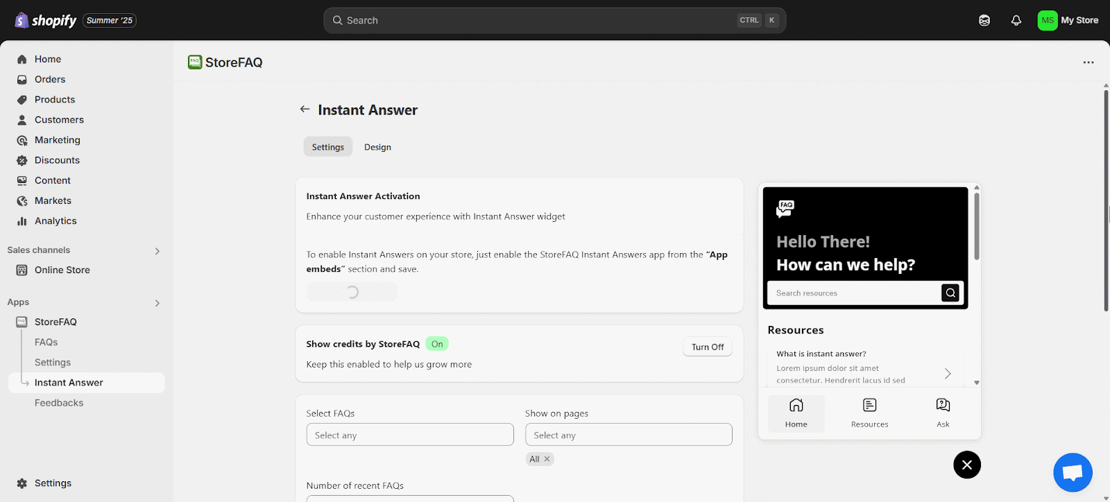 Configure Instant Answer in Shopify