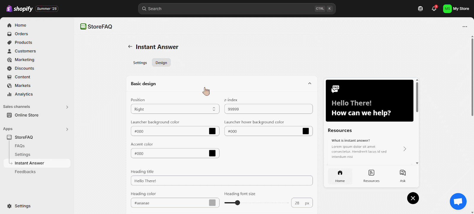 Configure Instant Answer in Shopify