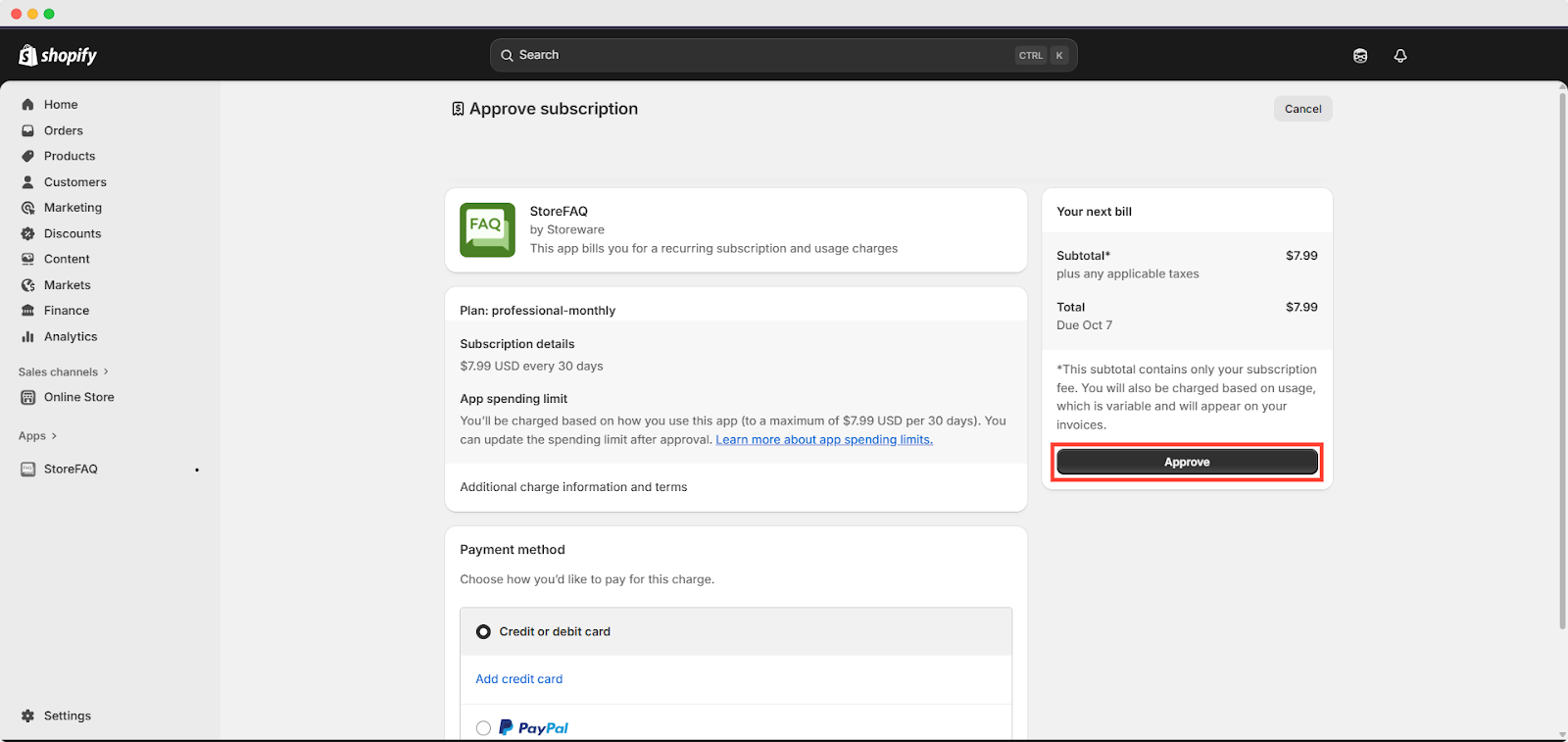 Upgrade the StoreFAQ plan