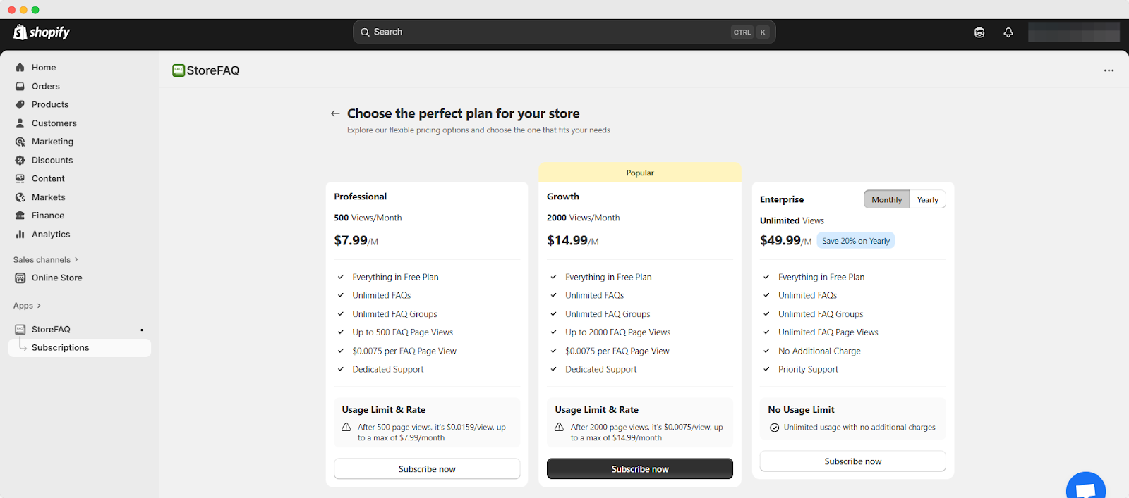 Upgrade the StoreFAQ plan