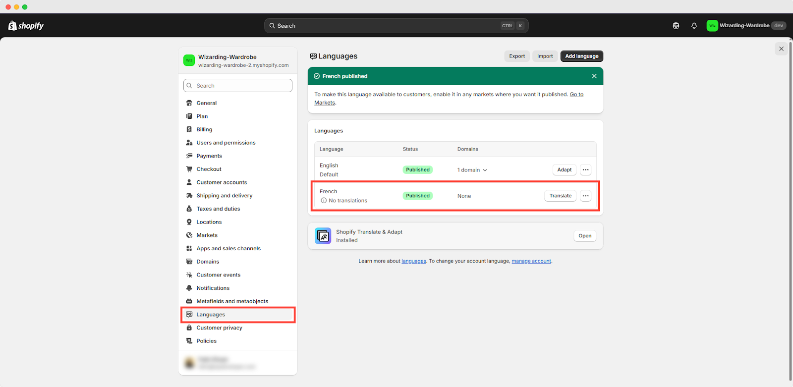 Enable Multilingual in Shopify