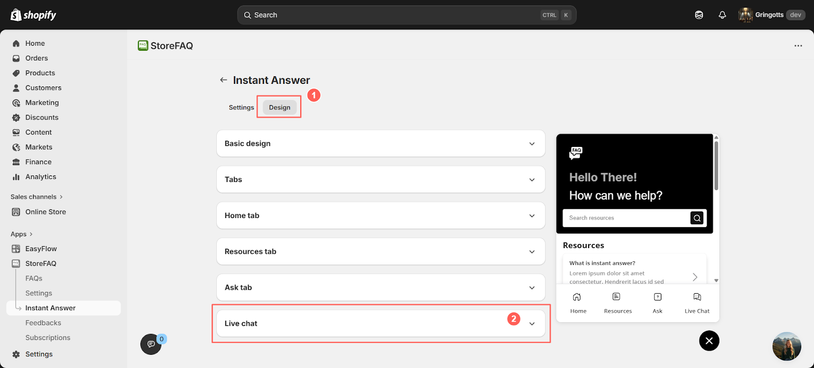Customize Design Settings