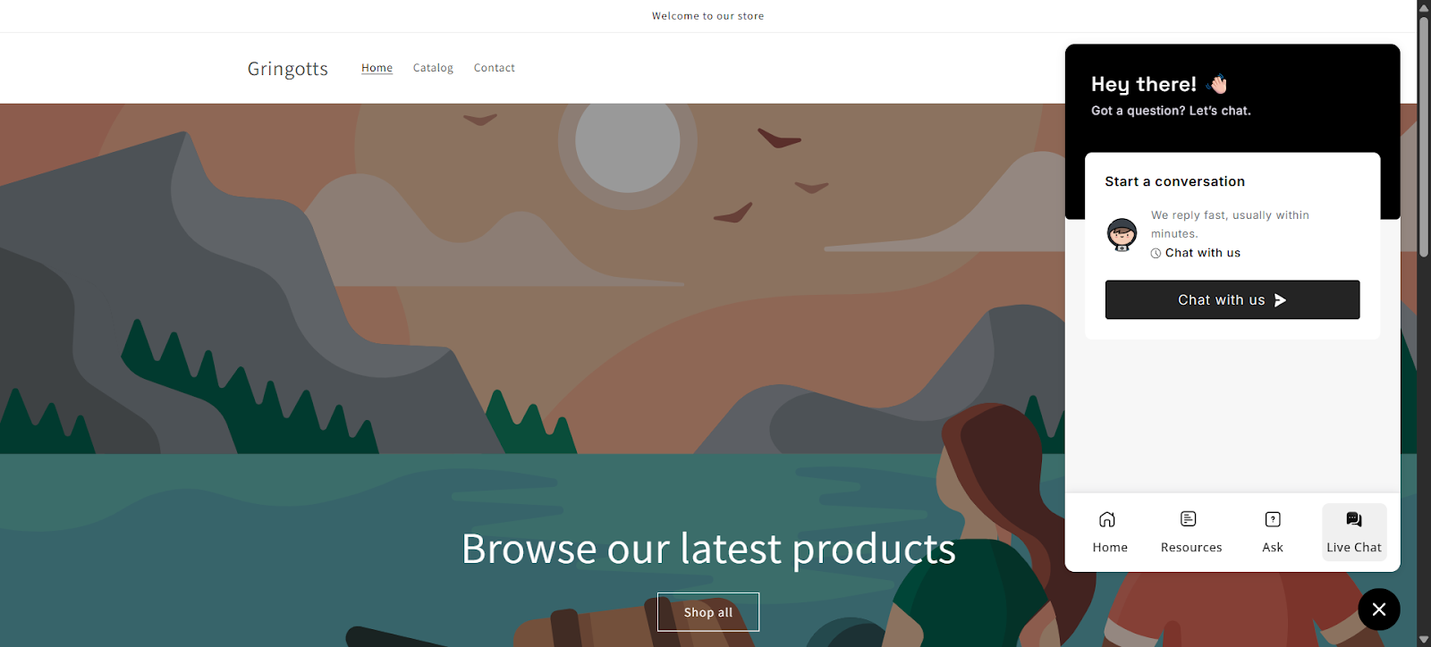 Clicking ‘Chat with us’ will start the live chat session