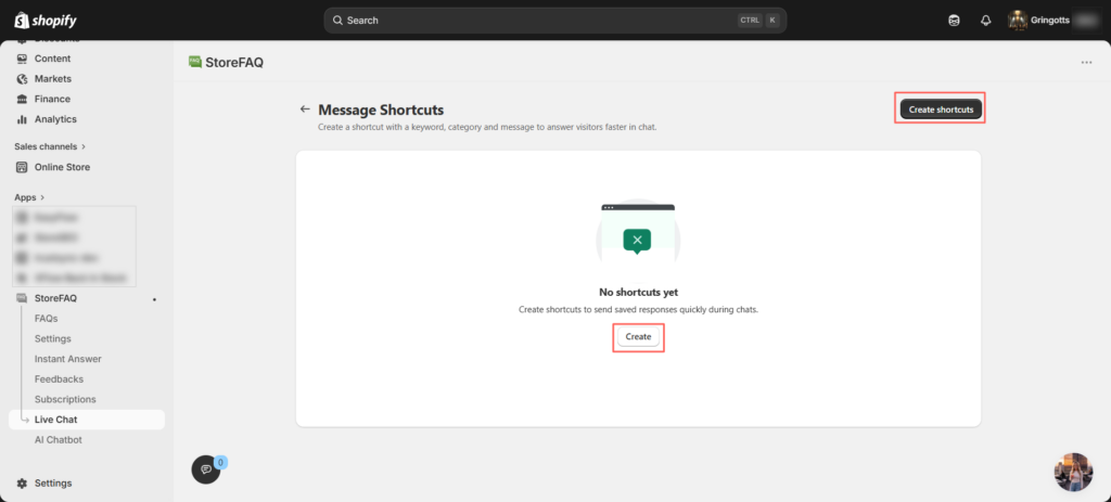 After clicking ‘Manage Shortcuts’, you will be redirected to the ‘Message Shortcuts’ dashboard.