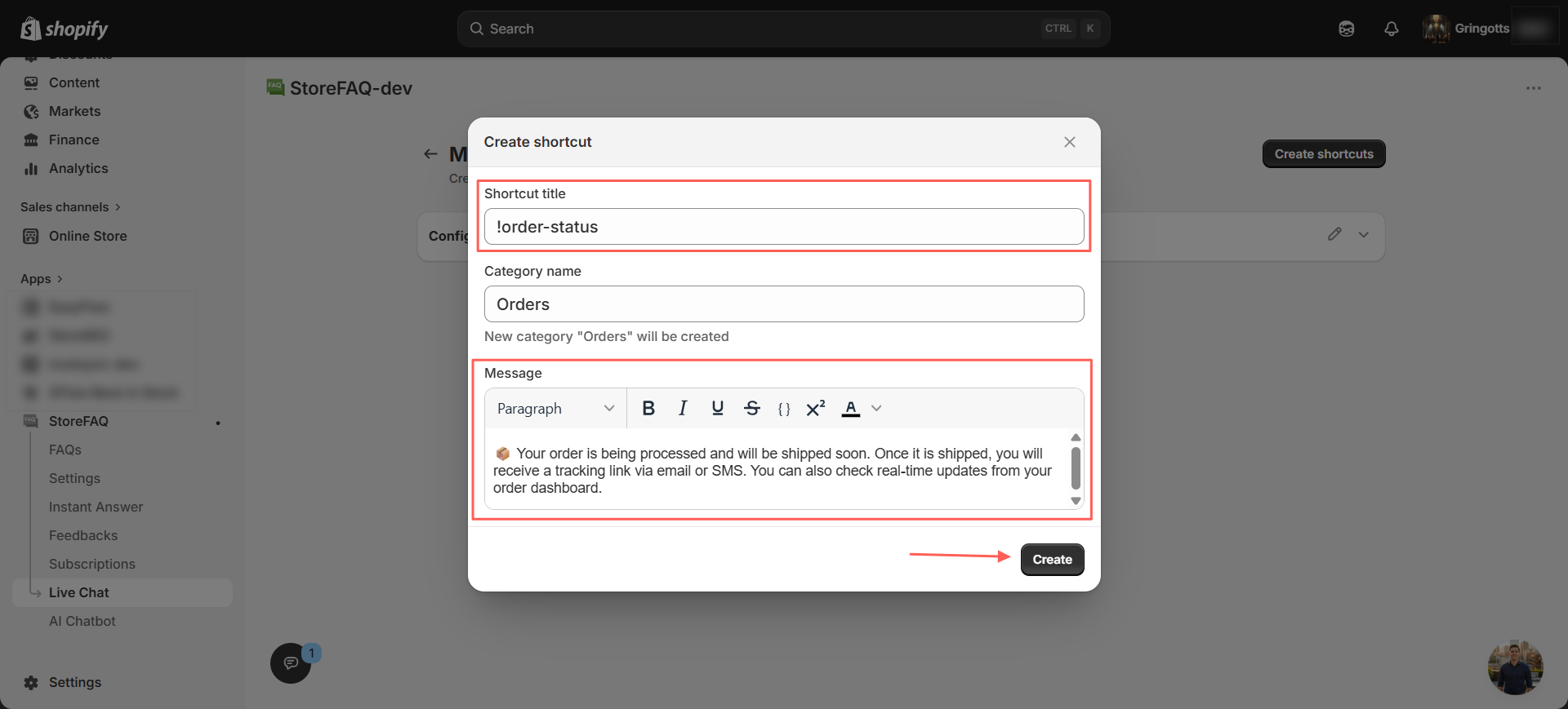Create, View & Manage Shortcuts